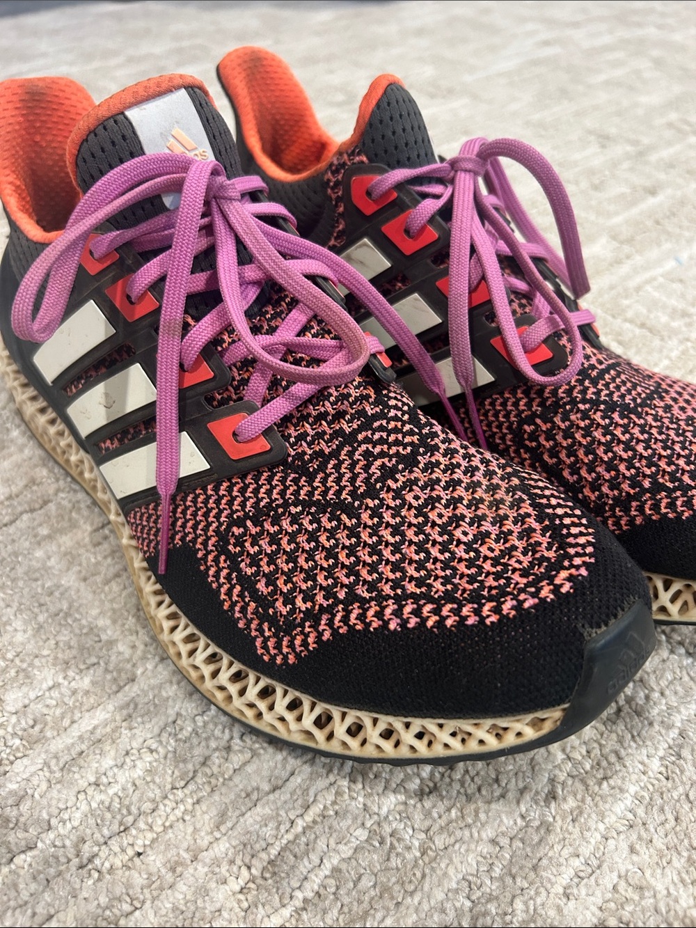 Adidas Ultra4D Black, Pink/Orange & Purple Knit  Sole Running Shoes